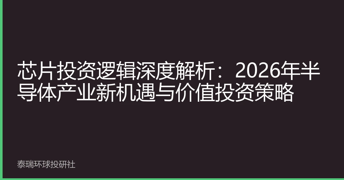 芯片投资逻辑深度解析：2026年半导体产业新机遇与价值投资策略